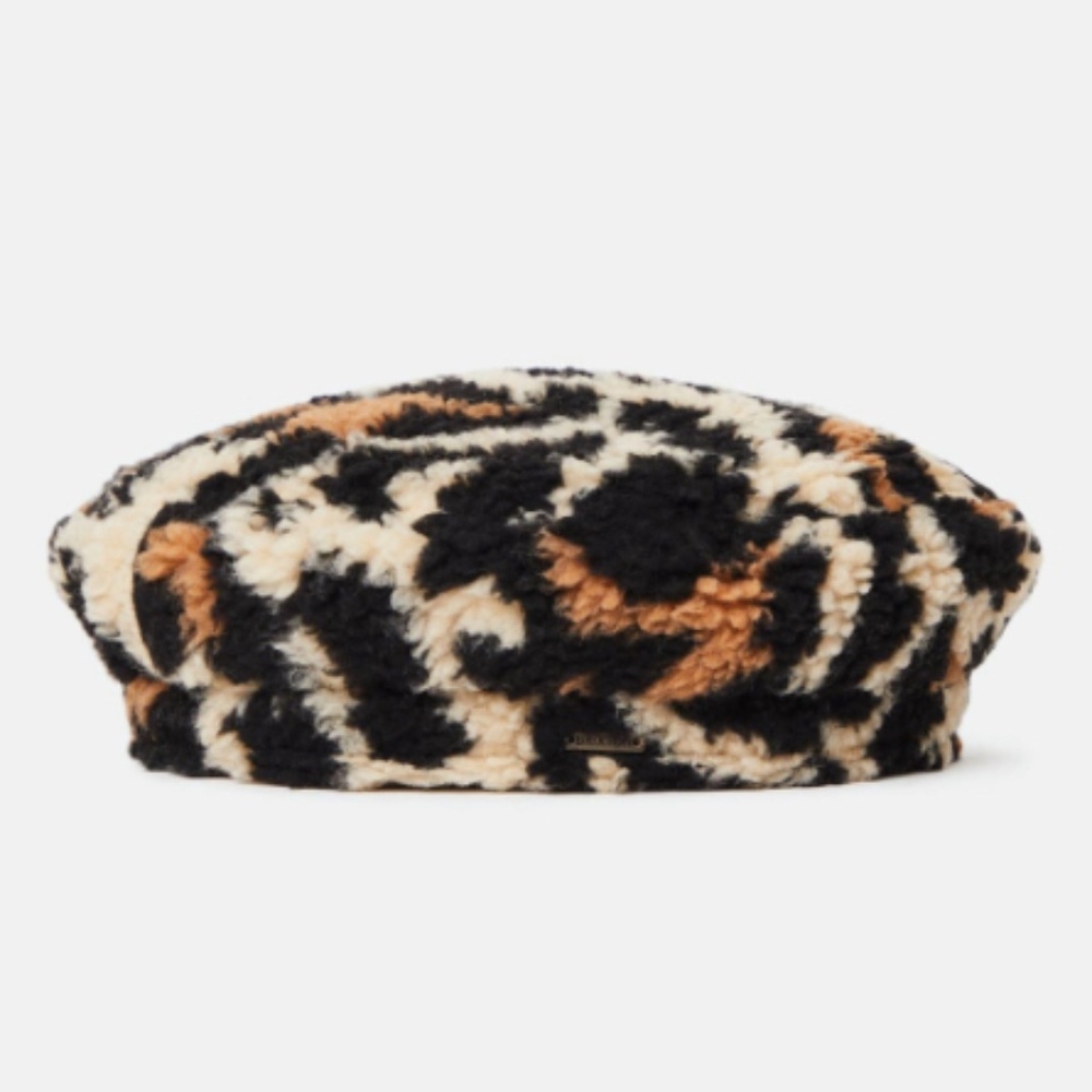 Brixton NEW Furry Leopard Beret Hat. Size M.
